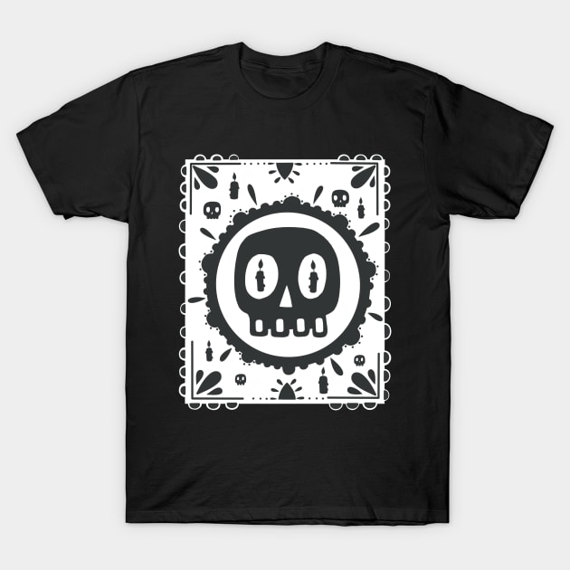 Papel Picado - Black skull - candle- white - Día De Los Muertos T-Shirt by Scriptnbones